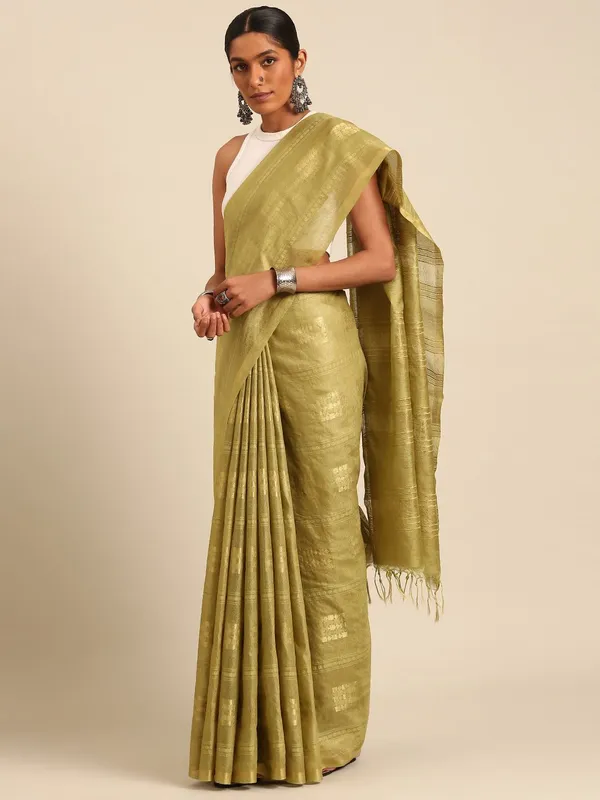 Olive_colour_Silk_Blend_Saree_for_Women