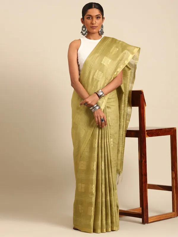Olive_colour_Silk_Blend_Saree_for_Women