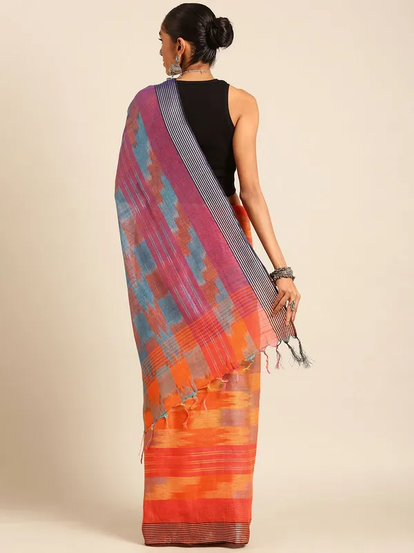 Multi_colour_Linen_Blend_Saree_for_Women