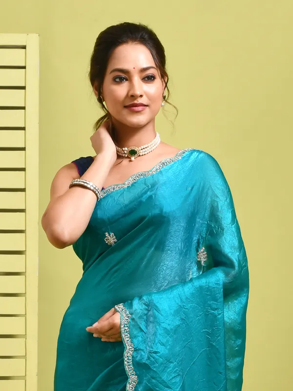 Blue_Satin_Embellished_Sarees_For_Women