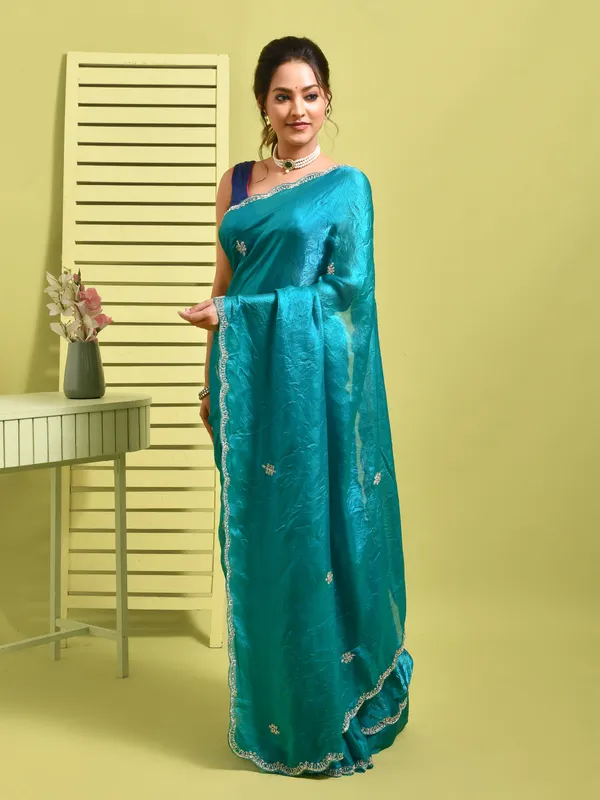 Blue_Satin_Embellished_Sarees_For_Women