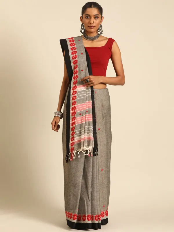 Grey_colour_Pure_Cotton_Saree_for_Women
