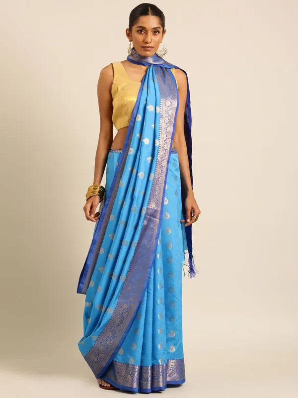 Blue_colour_Silk_Blend_Saree_for_Women