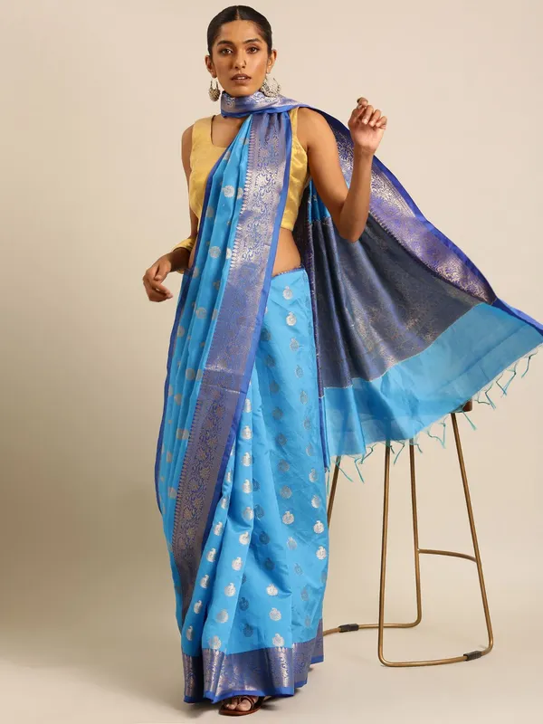 Blue_colour_Silk_Blend_Saree_for_Women
