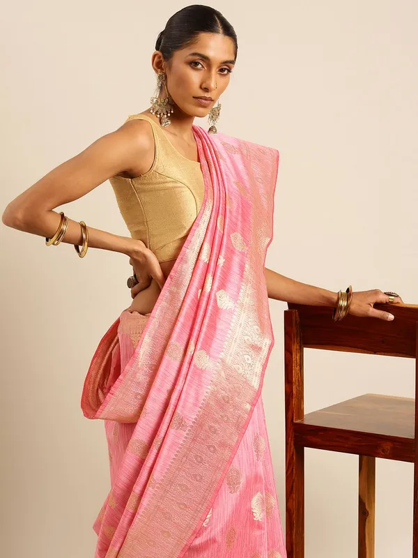 Pink_colour_Silk_Blend_Saree_for_Women
