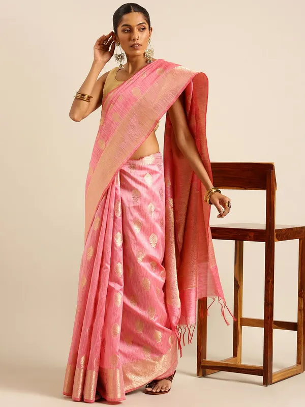 Pink_colour_Silk_Blend_Saree_for_Women