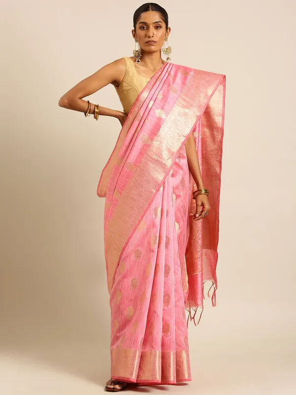 Pink_colour_Silk_Blend_Saree_for_Women