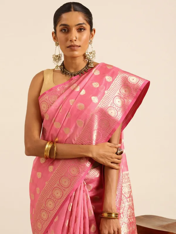 Pink_colour_Silk_Blend_Saree_for_Women