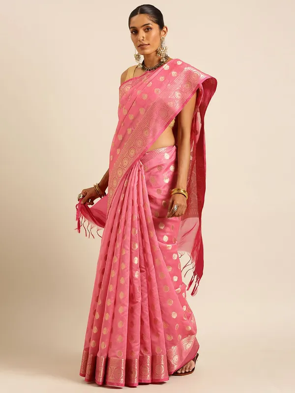 Pink_colour_Silk_Blend_Saree_for_Women
