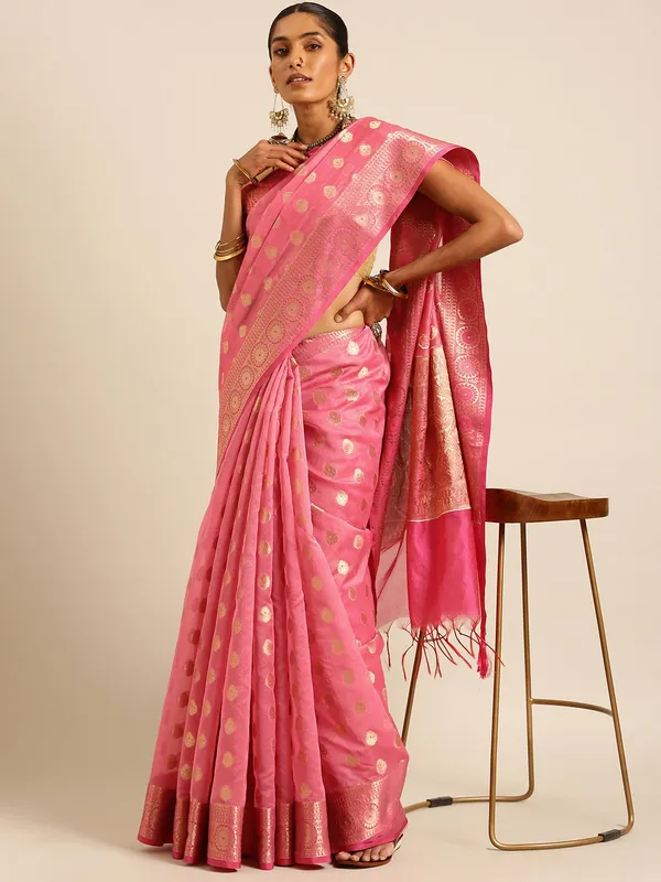 Pink_colour_Silk_Blend_Saree_for_Women
