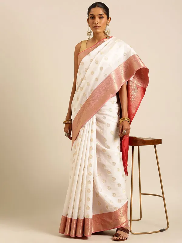 White_colour_Silk_Blend_Saree_for_Women