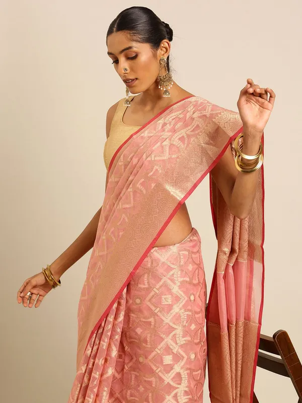 Peach_colour_Silk_Blend_Saree_for_Women