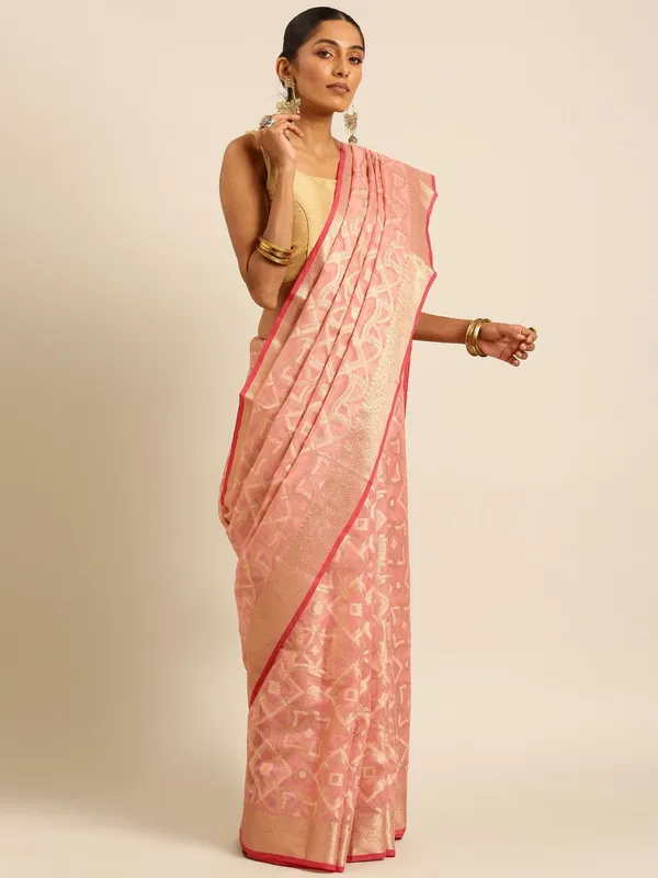 Peach_colour_Silk_Blend_Saree_for_Women
