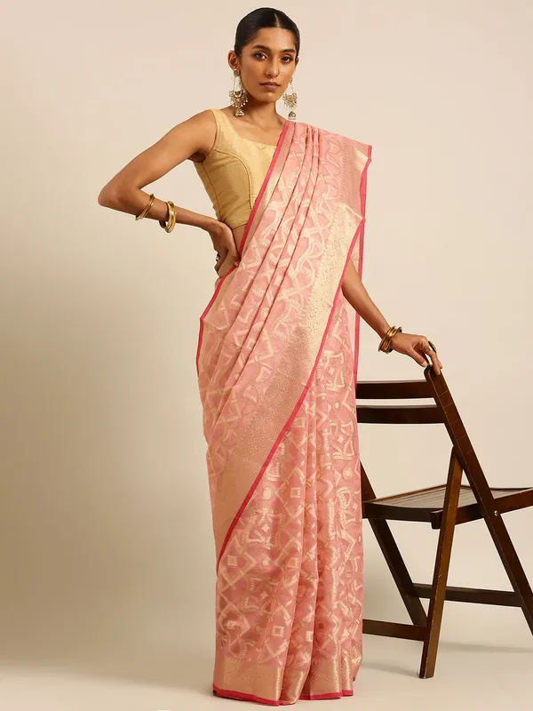 Peach_colour_Silk_Blend_Saree_for_Women