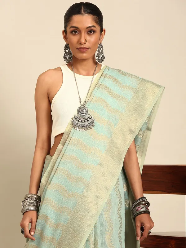 Blue_colour_Cotton_Blend_Saree_for_Women