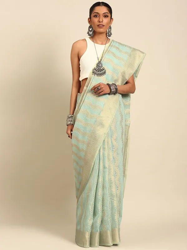 Blue_colour_Cotton_Blend_Saree_for_Women
