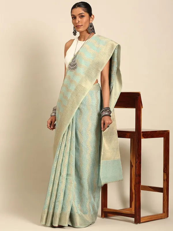 Blue_colour_Cotton_Blend_Saree_for_Women