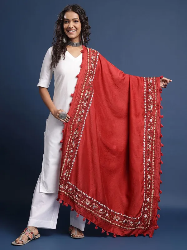 Maroon_Chanderi_Dupatta_For_Women