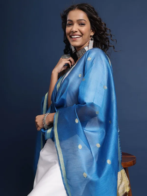 Blue_colour_Silk_Blend_Dupatta_for_Women