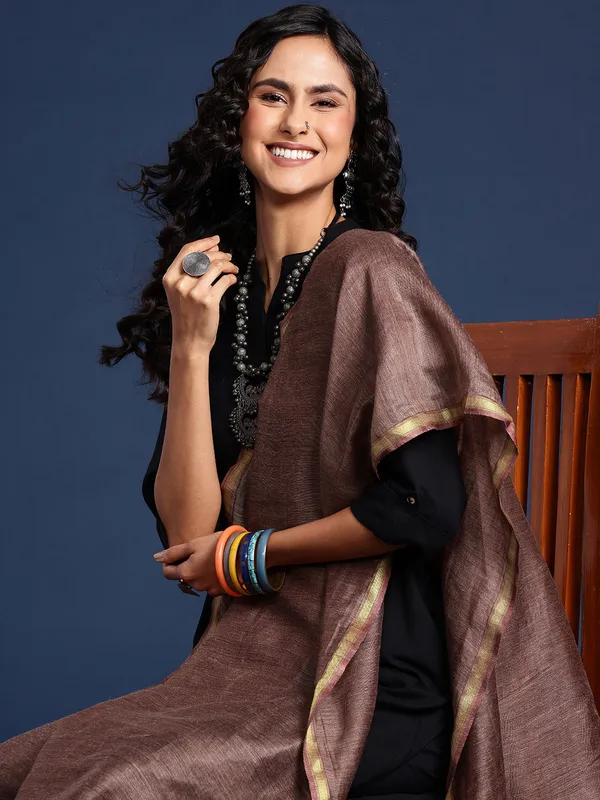 Brown_colour_Silk_Blend_Dupatta_for_Women