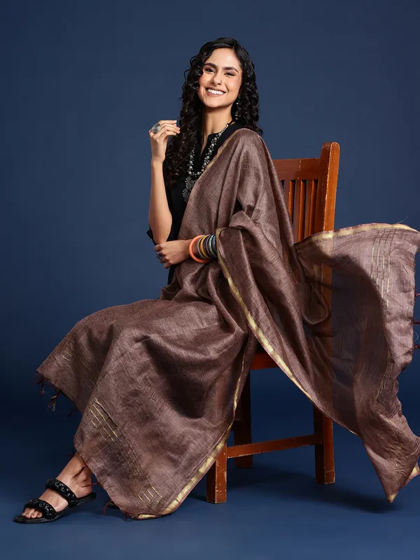 Brown_colour_Silk_Blend_Dupatta_for_Women