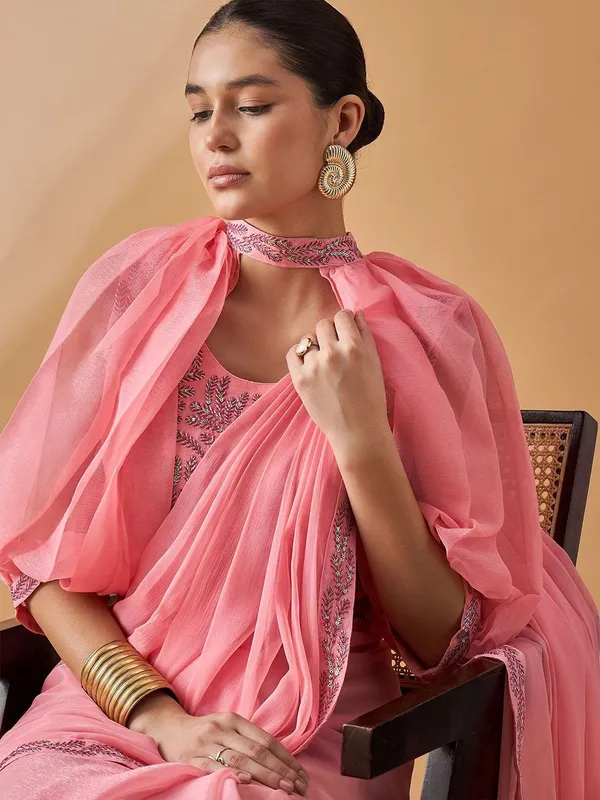 Peach_colour_Poly_Chiffon_Saree_for_Women