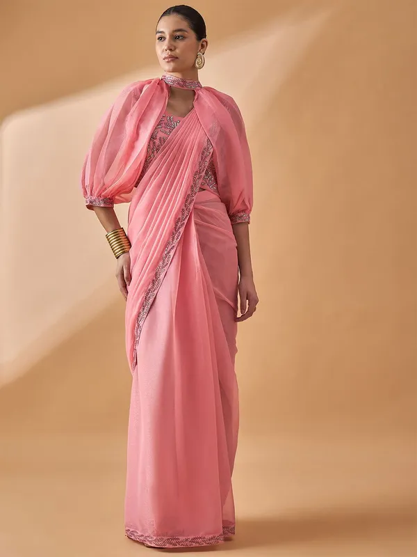 Peach_colour_Poly_Chiffon_Saree_for_Women