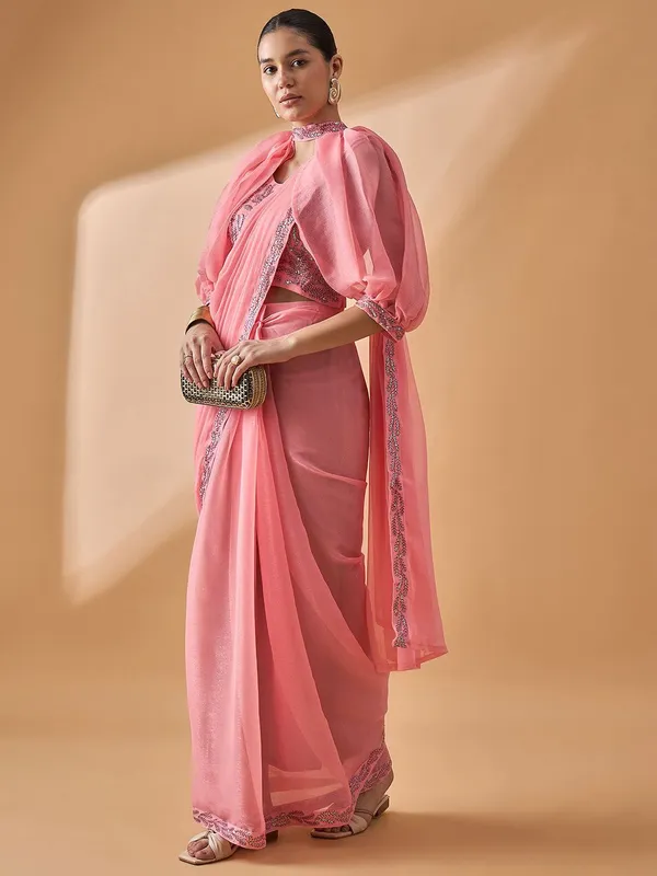 Peach_colour_Poly_Chiffon_Saree_for_Women