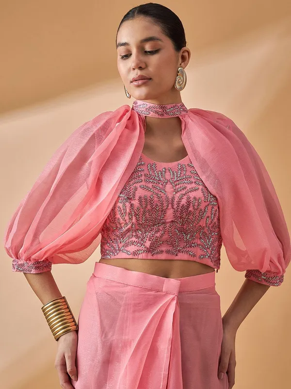 Peach_colour_Poly_Chiffon_Saree_for_Women