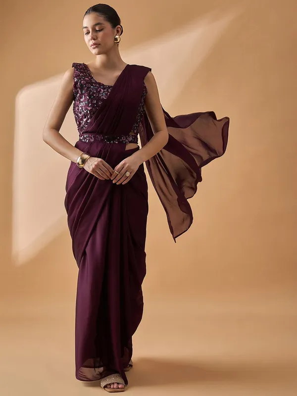 Maroon_colour_Satin_Saree_for_Women