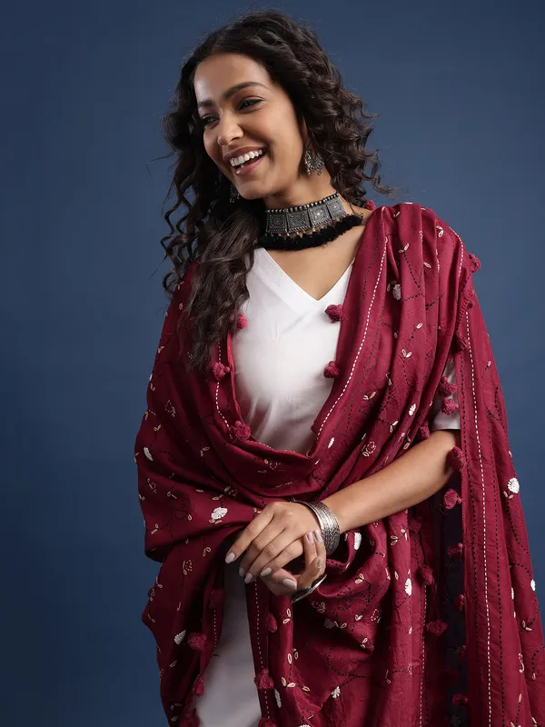 Maroon_Chanderi_Dupatta_For_Women