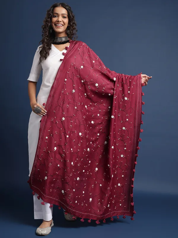 Maroon_Chanderi_Dupatta_For_Women