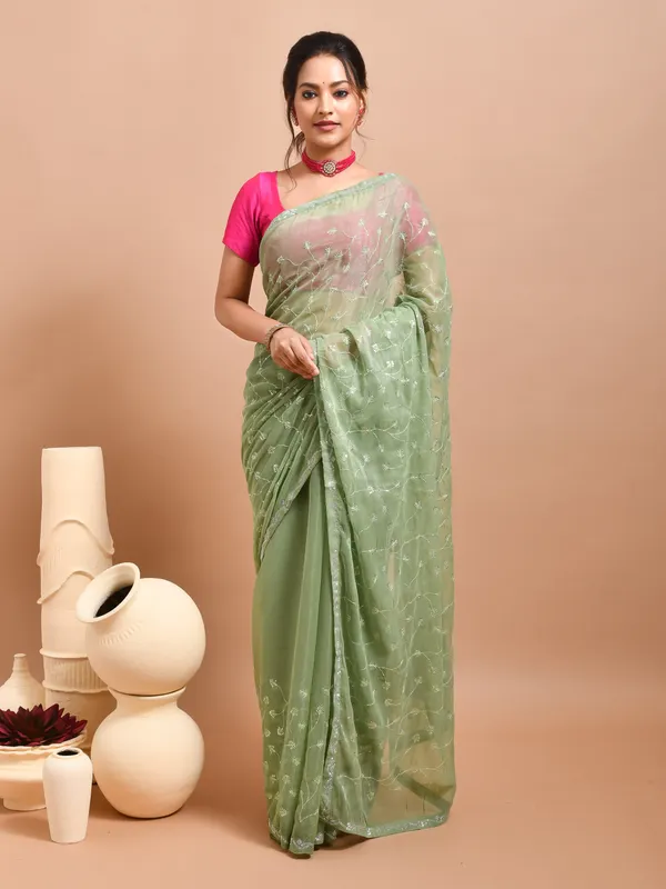 Green_Poly_Chiffon_Embroidered_Sarees_For_Women