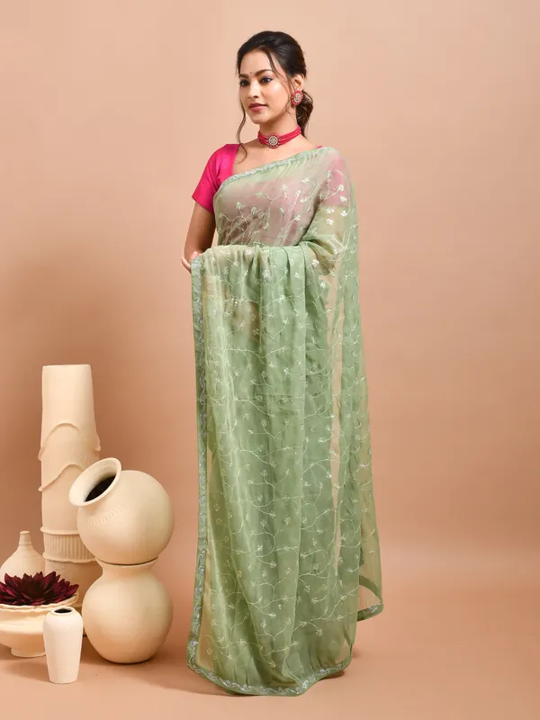 Green_Poly_Chiffon_Embroidered_Sarees_For_Women