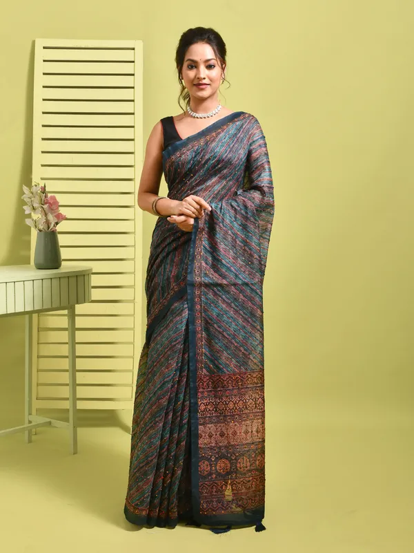 Blue_Silk_Blend_Embroidered_Sarees_For_Women