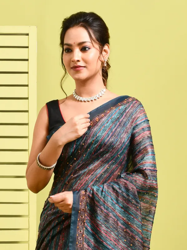 Blue_Silk_Blend_Embroidered_Sarees_For_Women