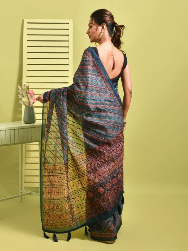 Blue_Silk_Blend_Embroidered_Sarees_For_Women