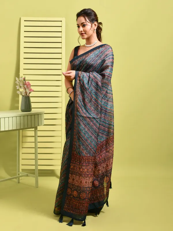 Blue_Silk_Blend_Embroidered_Sarees_For_Women