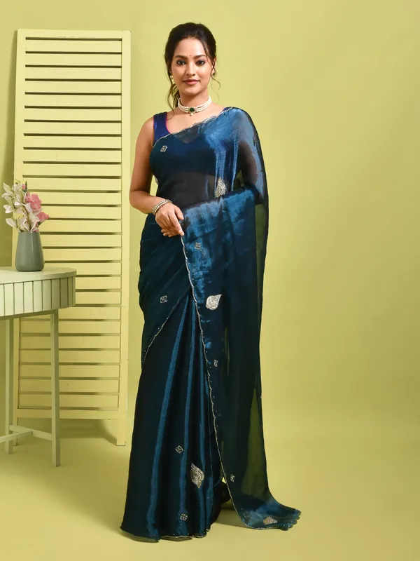 Blue_Poly_Chiffon_Embroidered_Sarees_For_Women