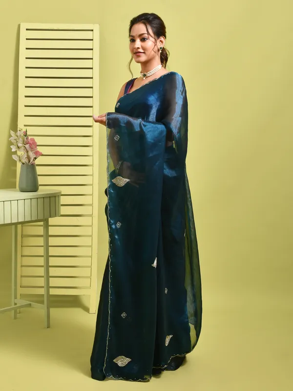 Blue_Poly_Chiffon_Embroidered_Sarees_For_Women