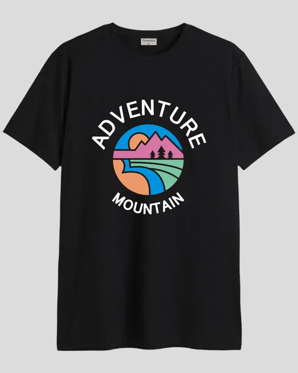 Black_Adventure_Mountain_Round_Neck_Cotton_T-Shirt_For_Unisex