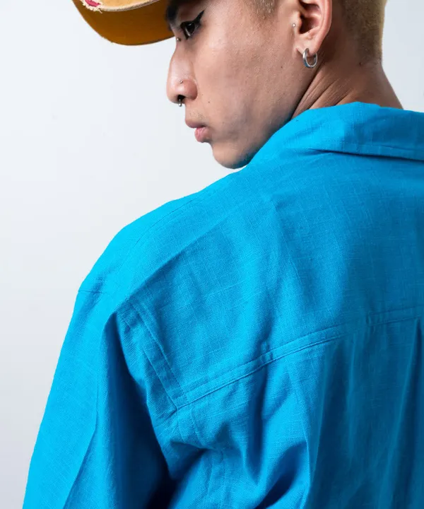 Blue_Full_Sleeves_Oversized_Rayon_Cotton_Shirt_For_Women