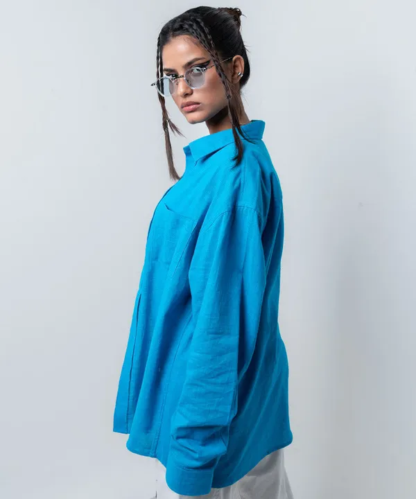 Blue_Full_Sleeves_Oversized_Rayon_Cotton_Shirt_For_Women