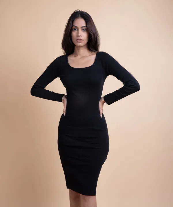 Black_Ribbed_Calf_Length_Full_Sleeves_Bodycon_Dress_For_Women