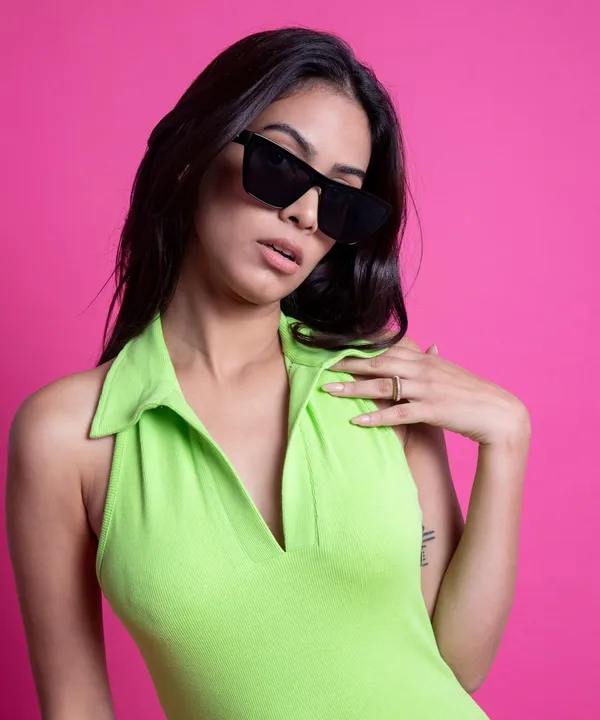 Neon_Green_Ribbed_Collared_Halter_Neck_Bodycon_Dress_For_Women