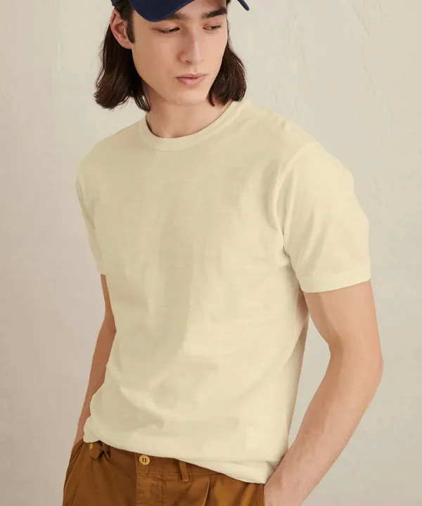 Cream_Cream_Slub_Cotton_Cotton_T-Shirt_For_Unisex