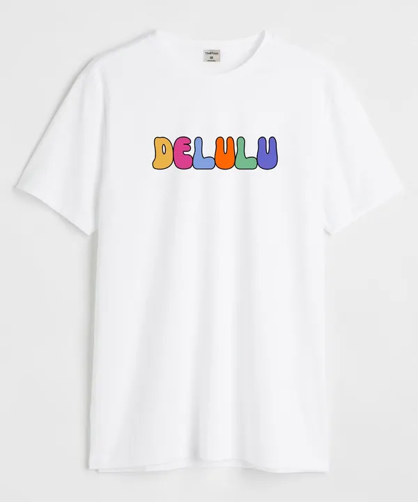 White_Delulu_Round_Neck_Cotton_T-Shirt_For_Unisex