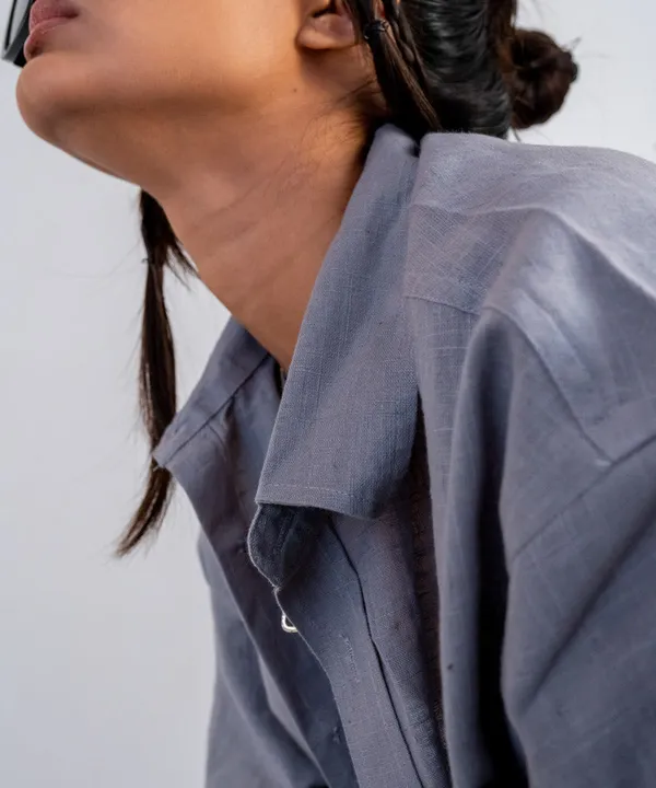 Gray_Dolphin_Half_Sleeves_Oversized_Rayon_Cotton_Shirt_For_Women