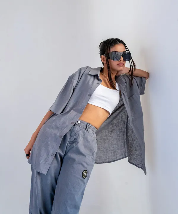 Gray_Dolphin_Half_Sleeves_Oversized_Rayon_Cotton_Shirt_For_Women