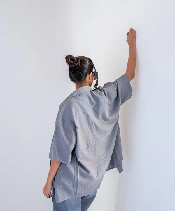 Gray_Dolphin_Half_Sleeves_Oversized_Rayon_Cotton_Shirt_For_Women
